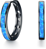 Sterling Silver Simulated Opal Hoop Earrings