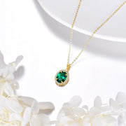 14K Gold Emerald & Zirconia Oval Pendant Necklace