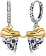 Sterling Silver Skull with Hat Huggie Hoop Earrings