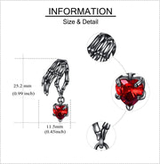 Sterling Silver Heart and Skeleton Hands Dangle Earrings