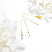 14K Gold Opal Celtic Knot Threader Drop Earrings