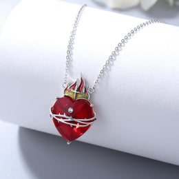 Sterling Silver Sacred Heart of Jesus Necklace