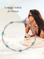Sterling Silver Turquoise Beaded Chain Anklet Bracelet