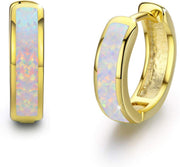 Sterling Silver Simulated Opal Hoop Earrings
