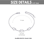 14K Gold Fine Love Heart Charm Bracelet