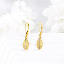 14K Gold Filigree Moissanite Leverback Dangle Earrings