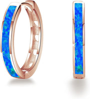 Sterling Silver Simulated Opal Hoop Earrings