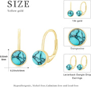 14K Gold & Turquoise Dangling Earrings, Minimalist Elegant Gift for Women