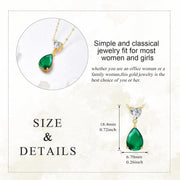 14K Gold 0.5Ct Heart Moissanite & 2Ct Pear Emerald Pendant Necklace