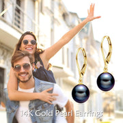 14K Gold Freshwater Pearl Dangle Leverback Earrings