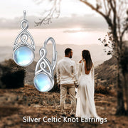 Sterling Silver Round Blue Moonstone Earrings