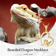 14K Gold Heart Gecko Pendant Necklace