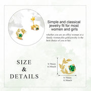 14K Gold Emerald Green CZ Leaves Stud Earrings for Women