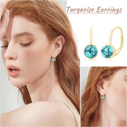 14K Gold & Turquoise Dangling Earrings, Minimalist Elegant Gift for Women