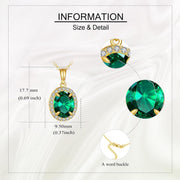 14K Gold Emerald & Zirconia Oval Pendant Necklace