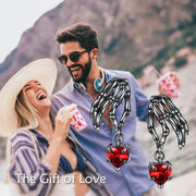 Sterling Silver Heart and Skeleton Hands Dangle Earrings