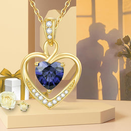 14K Gold Heart Necklace with Real Birthstones