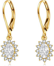 14K Gold Flower Shape CZ Dangle Drop Earrings