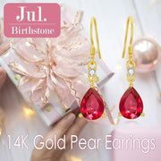 14K Gold 3CT Artificial Gemstone Pear-Cut Birthstone Dangle Earrings