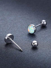 Sterling Silver Round White Opal Stud Earrings