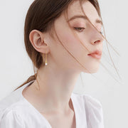 14K Gold Opal Celtic Knot Threader Drop Earrings