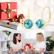 14K Gold & Turquoise Dangling Earrings, Minimalist Elegant Gift for Women