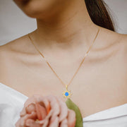 14K Gold Blue Opal Sun Necklace
