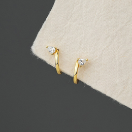 Sterling Silver Geometric Single Zircon Earrings