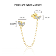 Sterling Silver Fashion Minimalist Butterfly Tassel Chain Earrings For Women, European And American French Style Exquisite Luxury With Zirconia