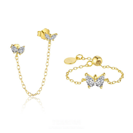 Sterling Silver Fashion Minimalist Butterfly Tassel Chain Earrings For Women, European And American French Style Exquisite Luxury With Zirconia